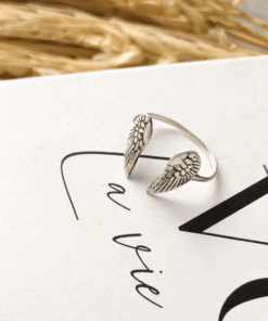 anel asas de anjo em prata 925 em um livro branco