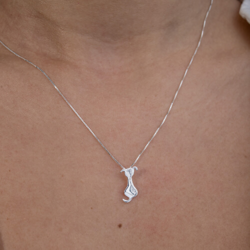 Modelo Feminina usando Colar Cachorrinho em prata 925